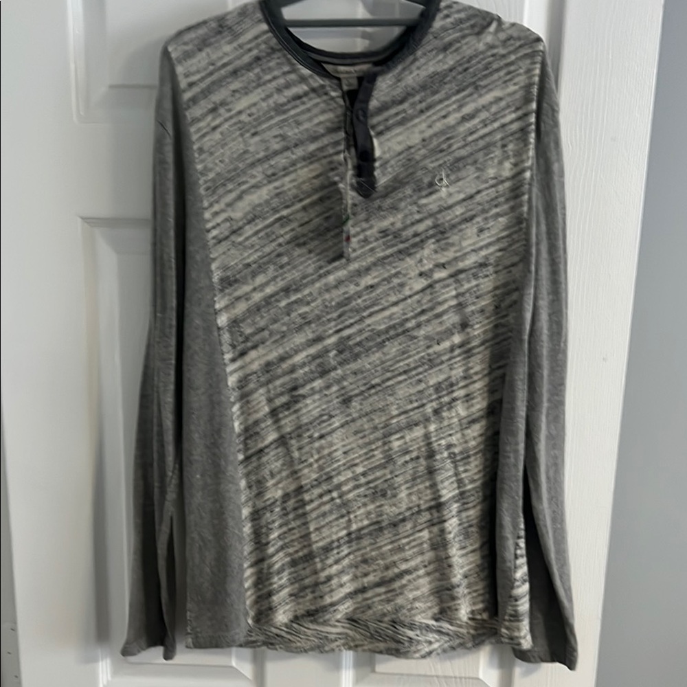 Calvin Klein Jeans Men's Gray Striped Henley Shirt - Size Large - NWT!!